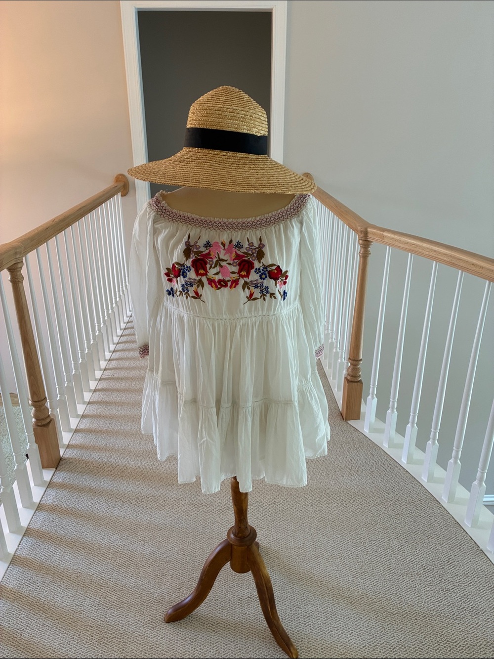 Free People White Embroidered Tiered Peasant Tunic